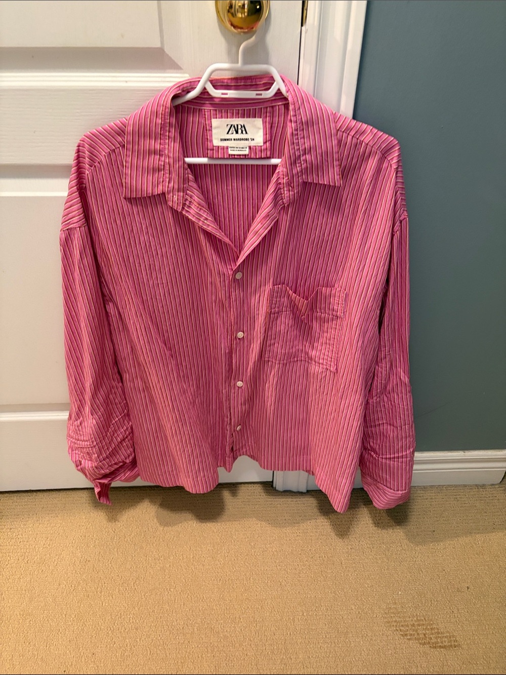 ZARA Pink Striped Oversized Button-Down Shirt